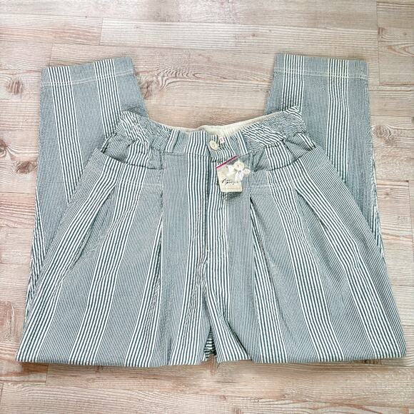 New Free People Make A‎ Stand Striped Seersucker Pants | Blue/White Medium - Picture 2 of 7